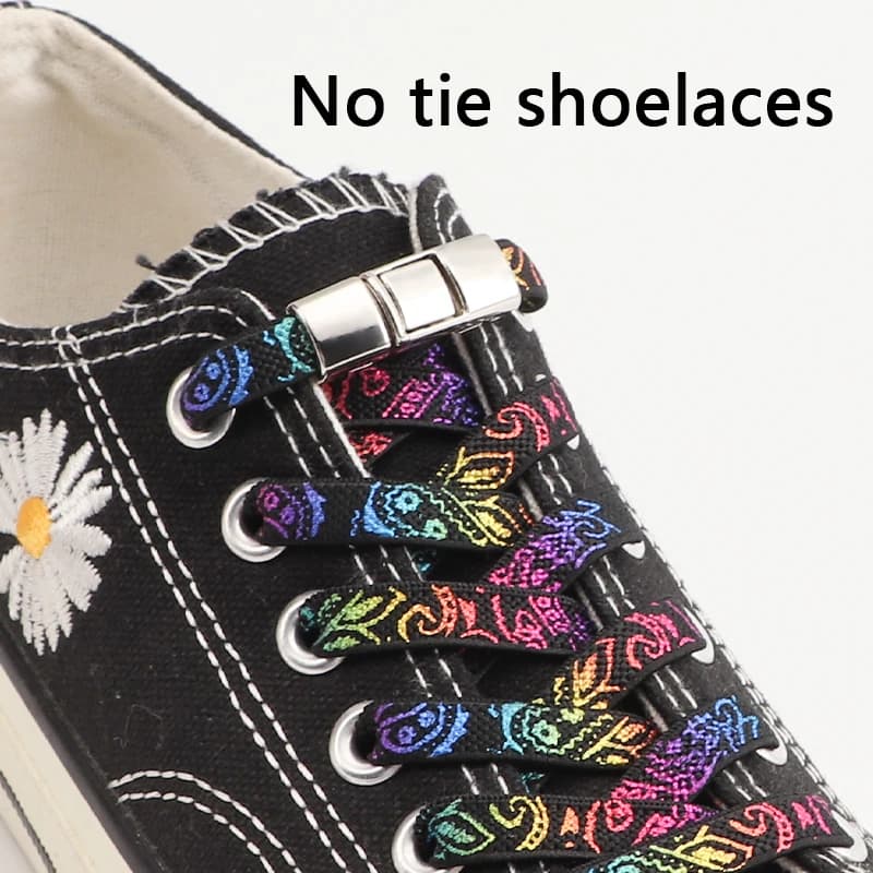 Lacci per scarpe colorati senza lacci Stampe Lacci elastici per scarpe da ginnastica Chiusura a pressione in metallo Scarpe pigre Accessori in pizzo 1 paio