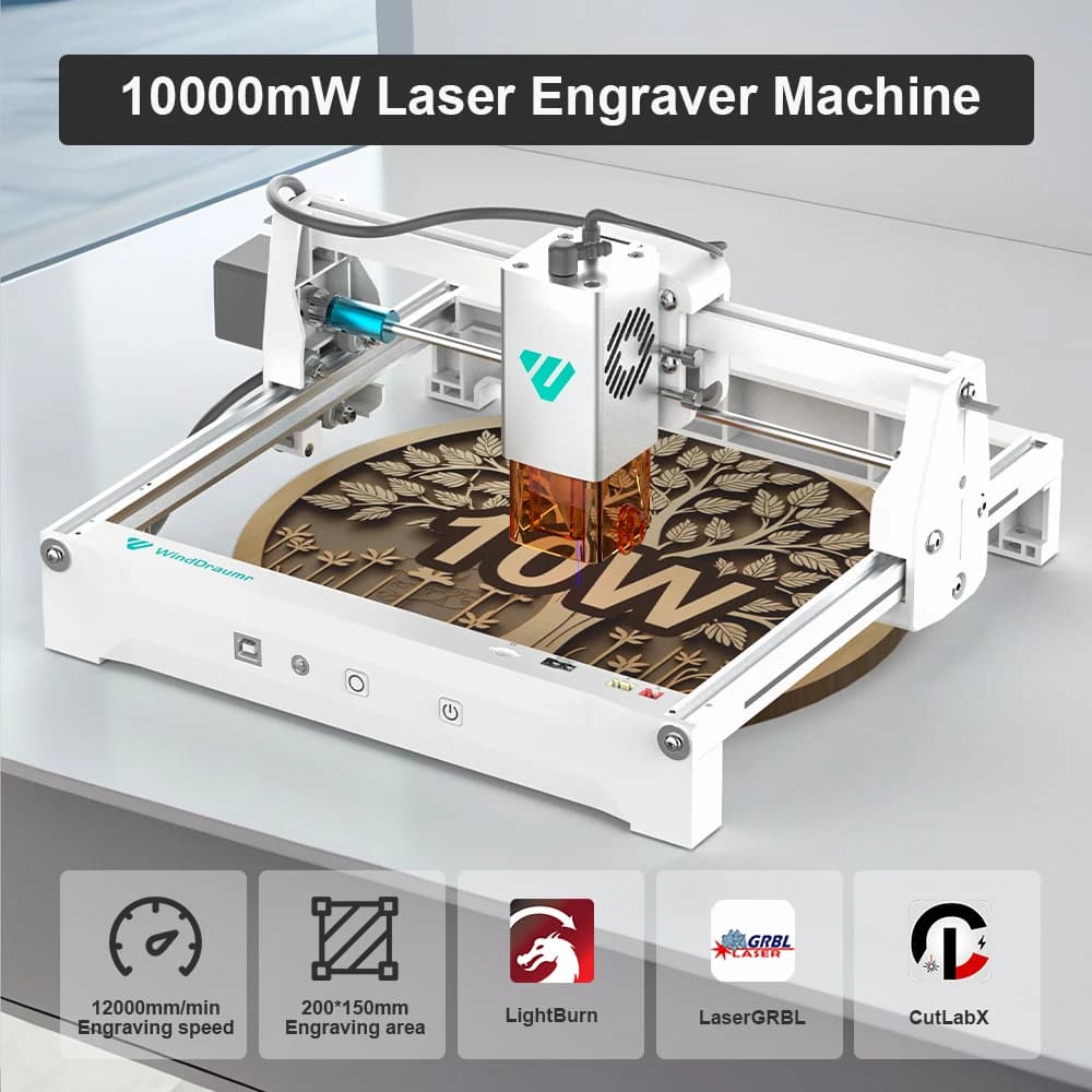 WindDraumr P1 Max Incisore Laser 10W Macchina per incisione laser portatile Utensile da taglio CNC per legno fai da te Metallo Acrilico Vetro Pelle