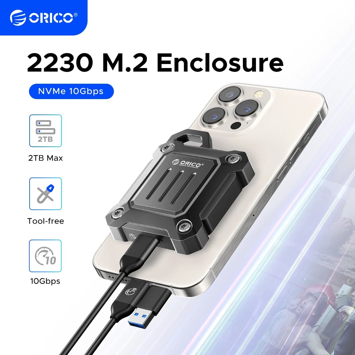 Custodia SSD ORICO 2230 Custodia SSD M.2 NVMe USB 3.2 Gen 2 10Gbps NVME PCI-E M-Key Custodia unità SSD esterna 2230mm