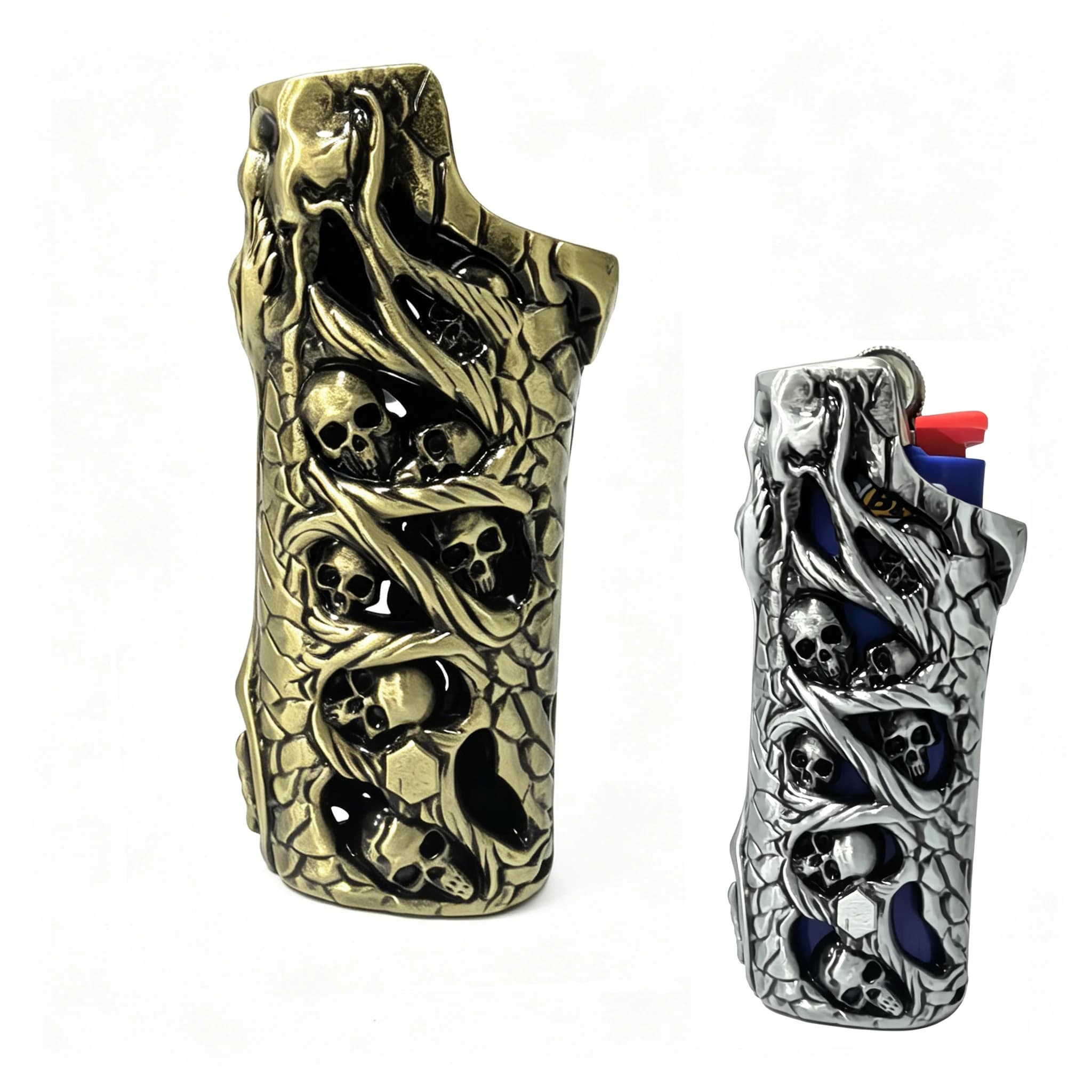 Metal Skull Vine BIC J6 Lighter Case 3D Carved Zinc Alloy Cover Holder Max Standard Size Sleeve Dark Punk Style Men Gift