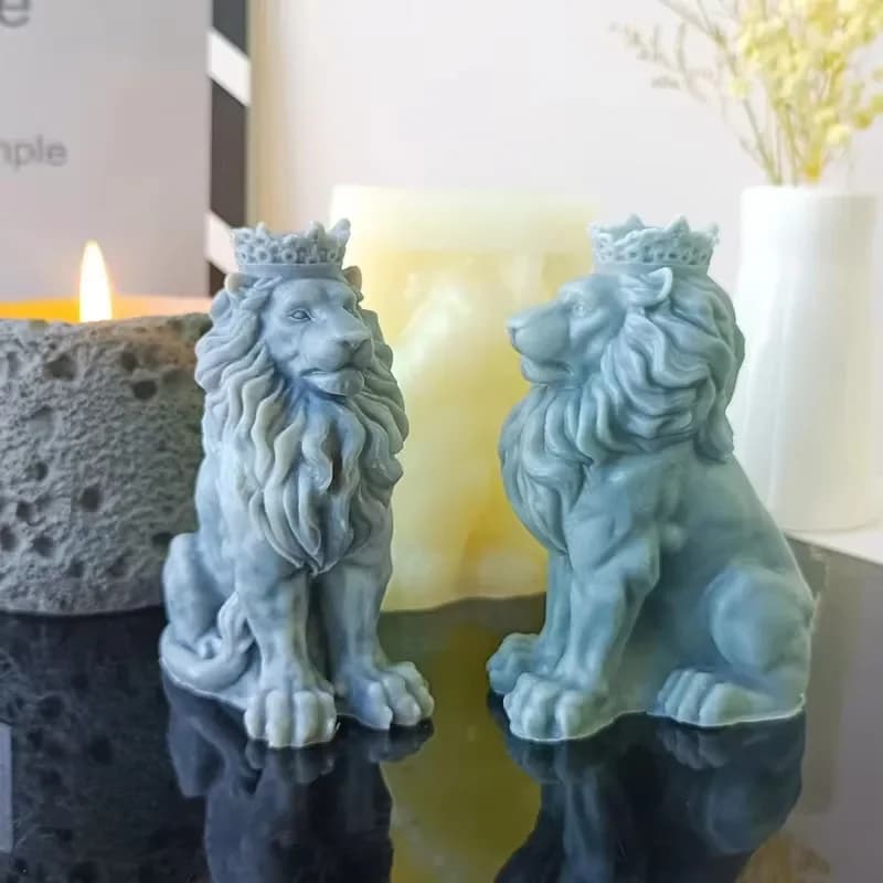 Stampo in Silicone 3D per Candele a Forma di Leone Maestoso, Design in Posizione Seduta – Durevole e Facile da Pulire per Candele Profumate/Sculture in Gesso