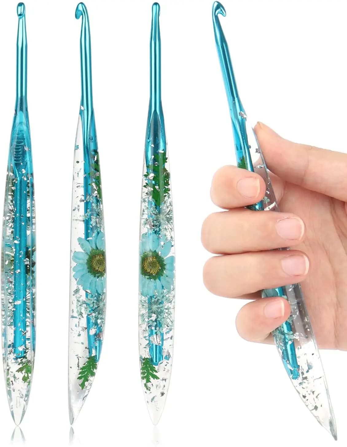 Uncinetto Ergonomico da 5mm con Impugnatura in Resina Floreale per Coperte, Bambole, Scialli, Cappelli, Sciarpe