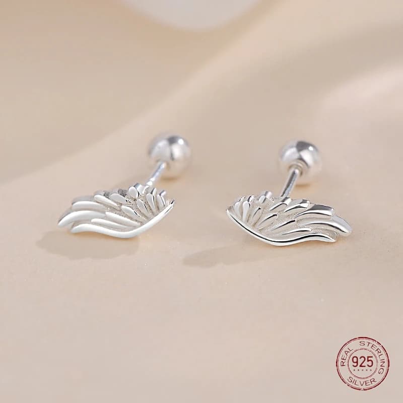 925 Sterling Silver Small Wing Metal Stud Earrings for Women 2024 Trending Korean Fashion Screw Ear Bone Nail Piercing Jewelry