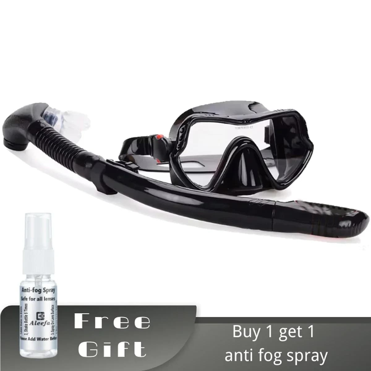 Snorkeling underwater mask set with anti-fog spray glasses Swimming glasses Easy breathing hose