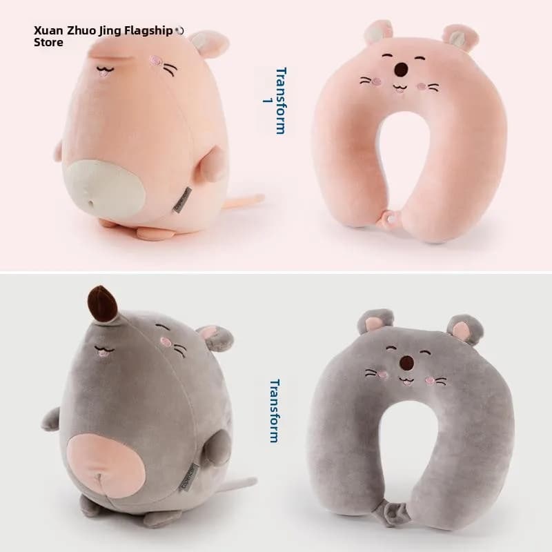 Cuscino da Viaggio a Forma di U Trasformabile in Cartone Animato, Supporto per il Collo in Schiuma, Due-in-Uno, Portatile, Decorazione per Soggiorno