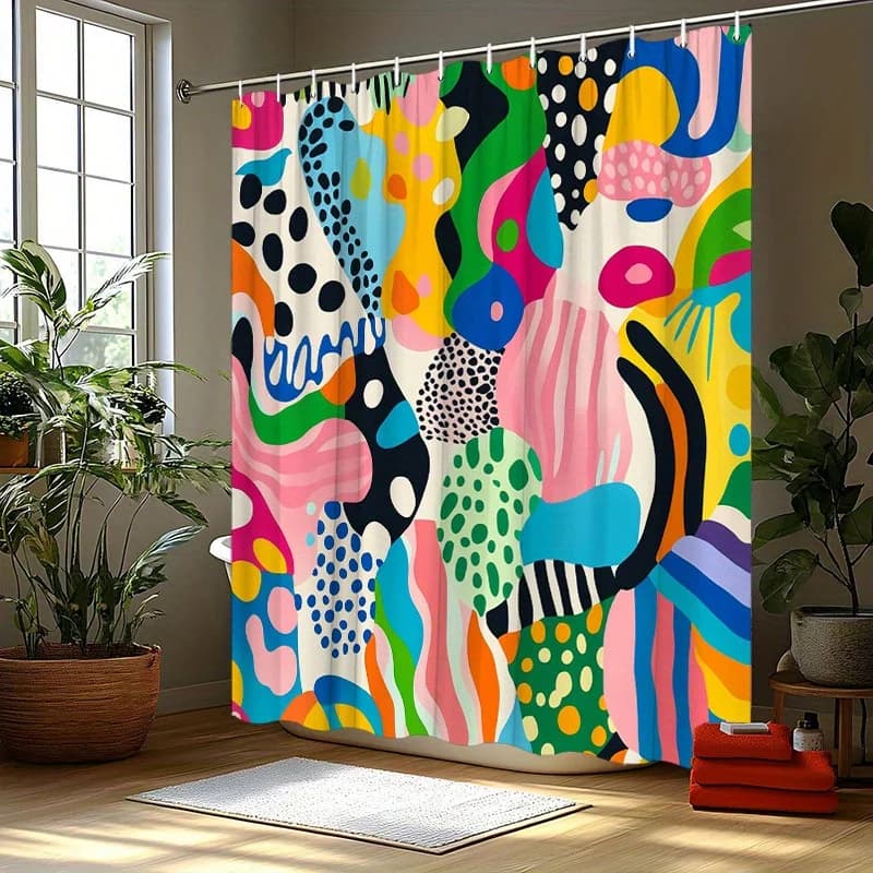 colorful abstract art shower curtain for bathroom waterproof moisture proof privacy protection modern design polyester fabric
