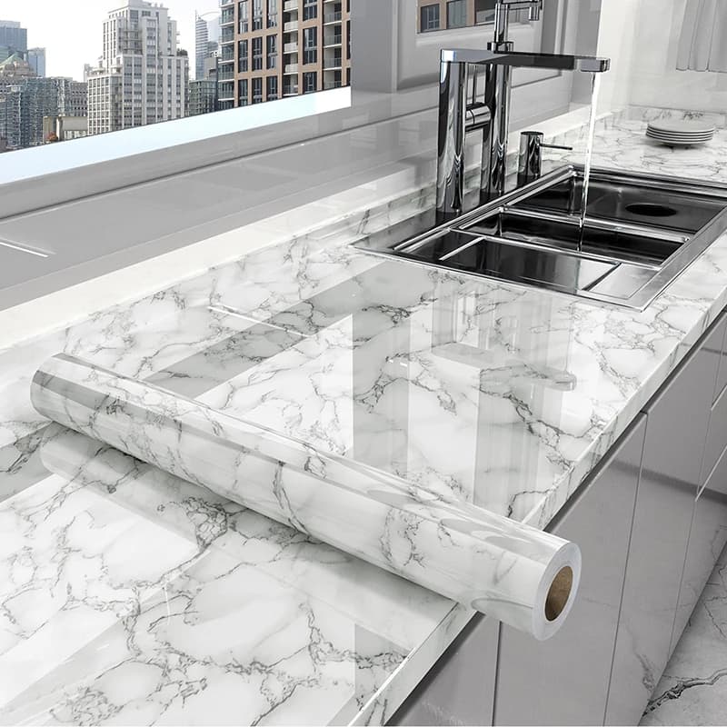 Wall decal Waterproof and Anti-slip Marble Effect for Kitchen, Self-adhesive Parade Paper for Renewal of Work and Furniture Plans, Wall decal for Tiles
