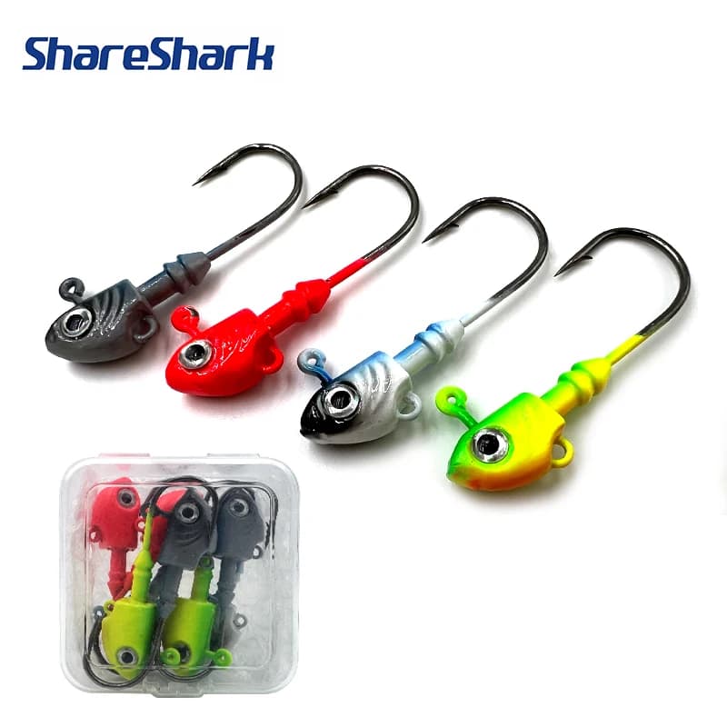 ShareShark 8 pcs/box Ami Set with Lead Head 10/15/20/28/40g Jig Head Fishing hooks Bass Fish Tackle with 3D Eyes