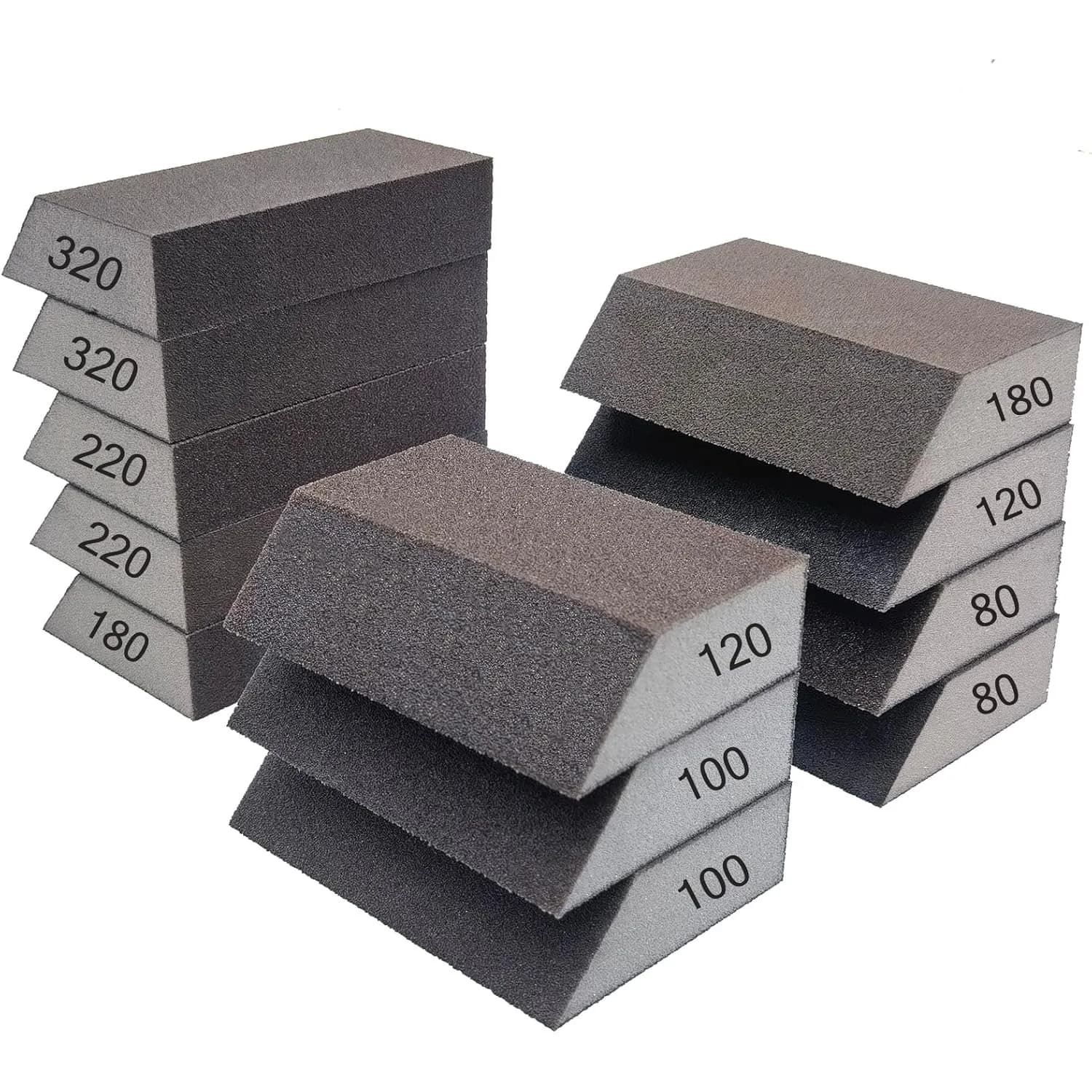 6-Piece/12-Piece Single-Piece Sandpaper Sponge Set - 80/100/120/180/220/320 Grit Sanding Block Combination, Washable and Reusable