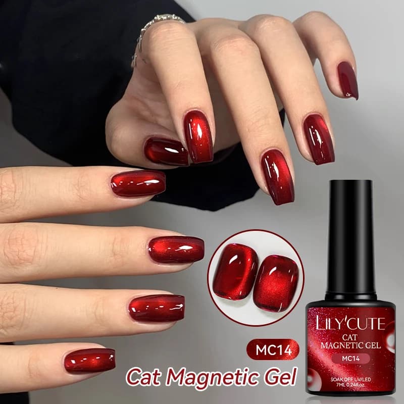 LILYCUTE 7ml Smalto per unghie gel magnetico gatto rosso Glitter Vernice a copertura totale Semi permanente UV/LED Soak Off Nail Art