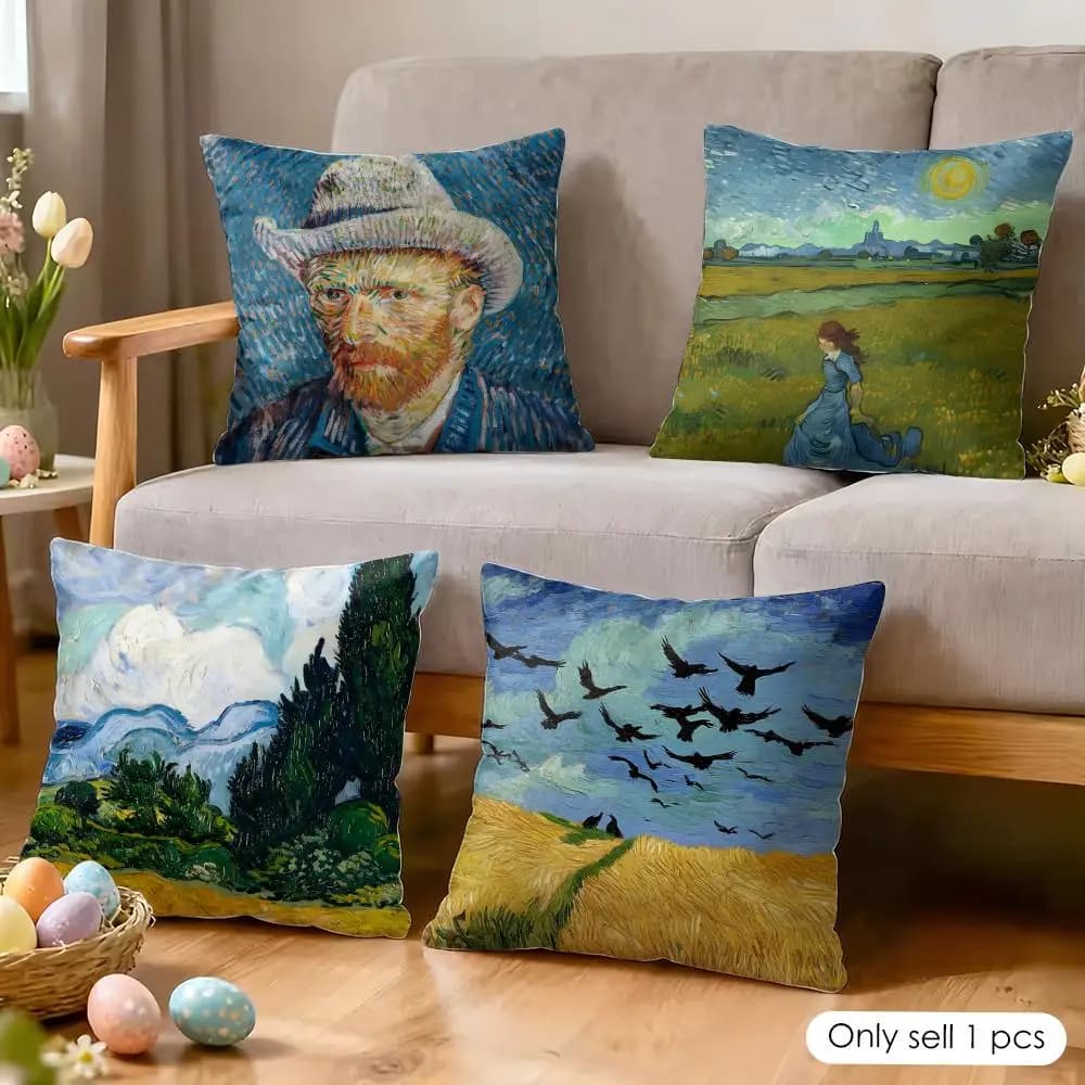 Fodera per cuscino con stampa Van Gogh, morbida in peluche corto, texture liscia e accogliente, estetica, per decorazioni domestiche