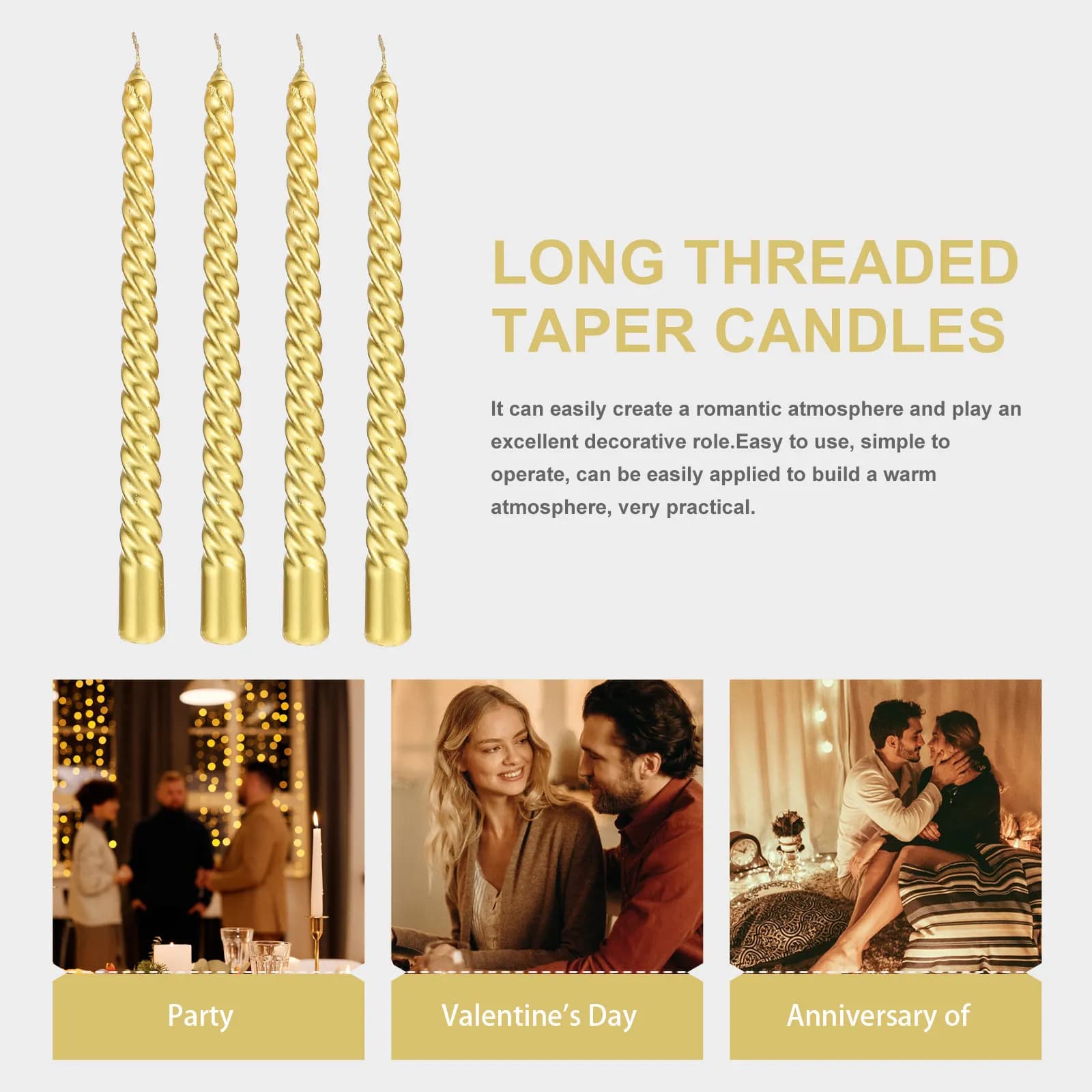 Set di 4 Candele Decorative Profumate a Colonna con LED, Colorate e Lunghe, per Cene Festive e San Valentino