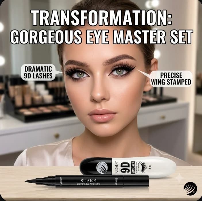 Waterproof Long-Lasting Dual-Ended Eyeliner And 9D Volume Mascara Set for Women Girls Party Festival Stage Eye Makeup Kit