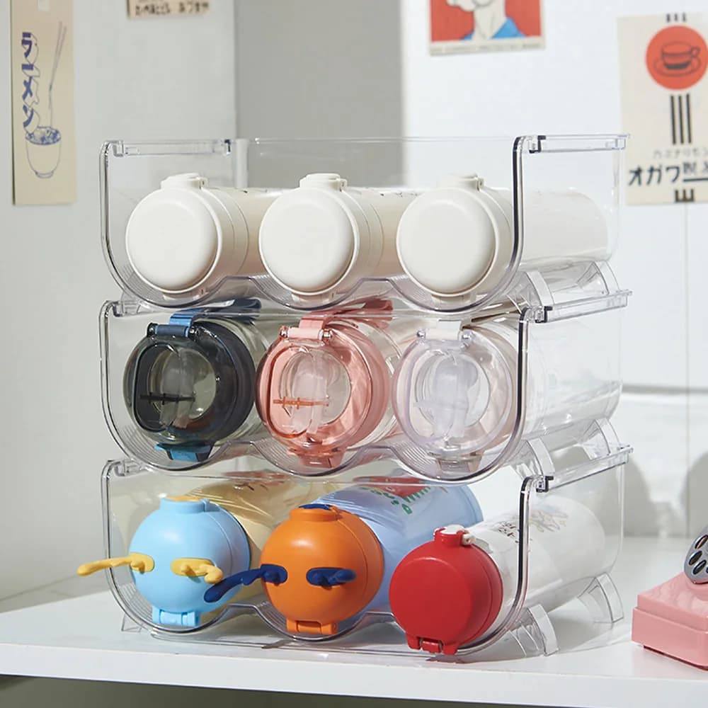 Organizer for transparent water bottles stackable bottle holder for kitchen vacuum bottle holder Organizer for lockers for house VC