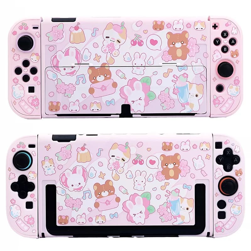Custodia Protettiva Sakura Bear per Nintendo Switch 2/OLED, Custodia Rigida per Controller Separati, Cover per Dock Joy-Con, Accessori per Console da Gioco
