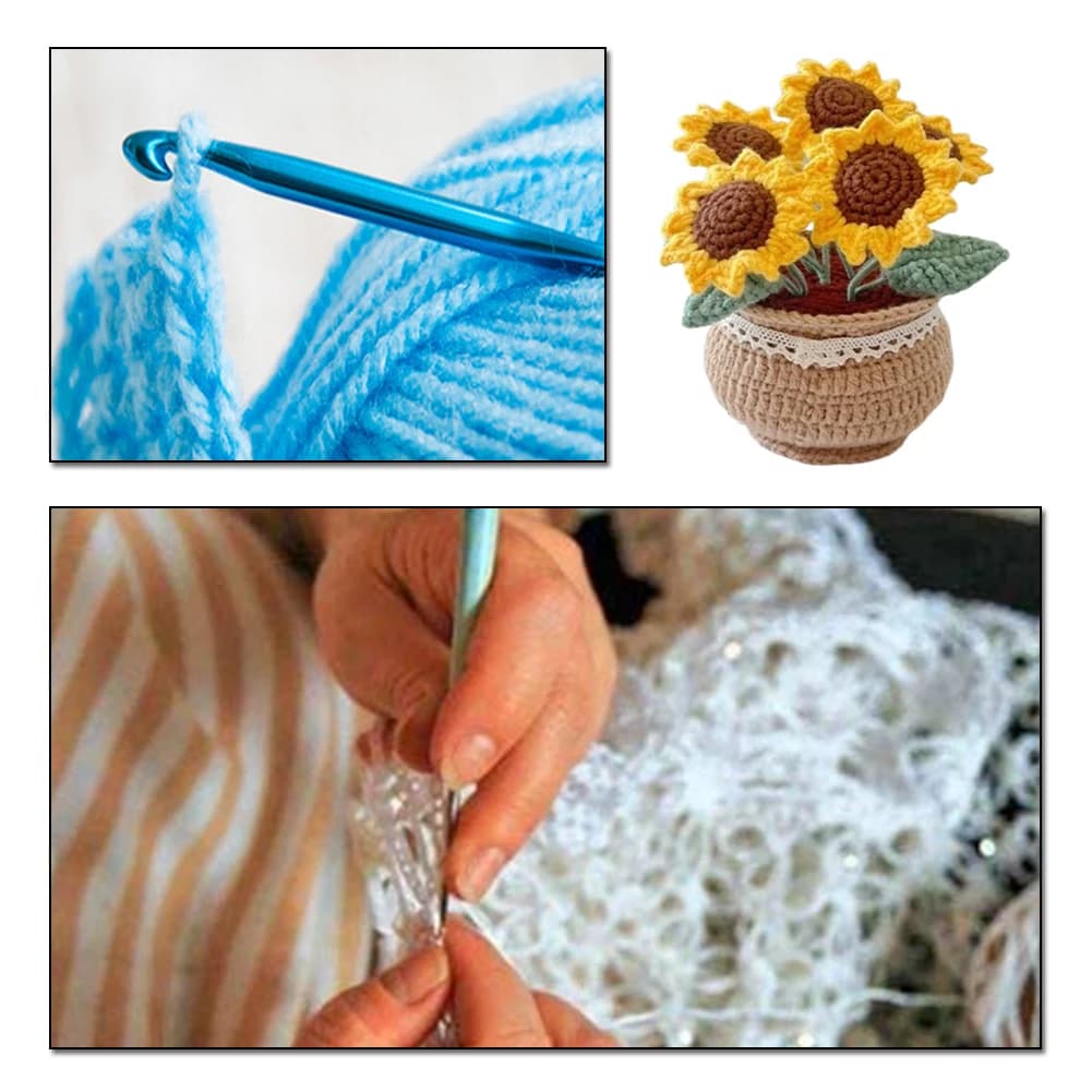 Kit Fai-da-Te per Fiori in Vaso all'Uncinetto, Piante Carine Lavorate a Mano per Bambini (Girasole)