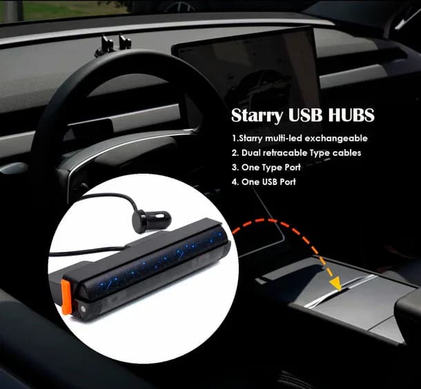 Starlight Center Console USB Hub for Tesla Model 3 Highland/Y Juniper/Y L Intelligent Retractable Magnetic 65W Fast Charger Dock