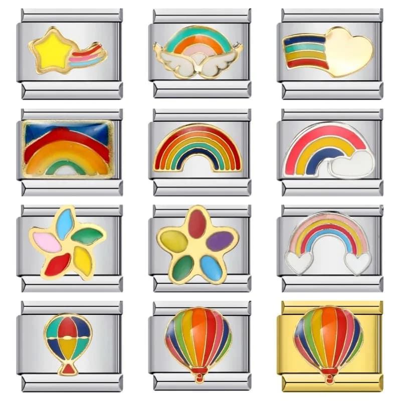 Catena con ciondolo italiano modello elemento arcobaleno 9 mm Accessori per gioielli braccialetto fai da te con olio a goccia per saldatura modulare in acciaio inossidabile