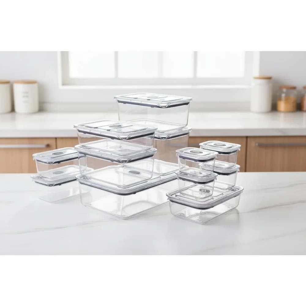 Set of airtight containers for 20-piece food storage, one-click gasket, microwave aptos and dishwasher for kitchen organization