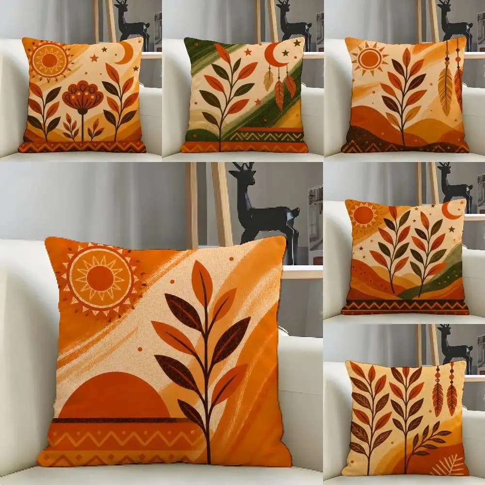 Bohemian Style Abstract Pattern Cushion Cover Natural Linen Pillow Case Organic Fabric Double Sided Print Sofa Home Decor Gift