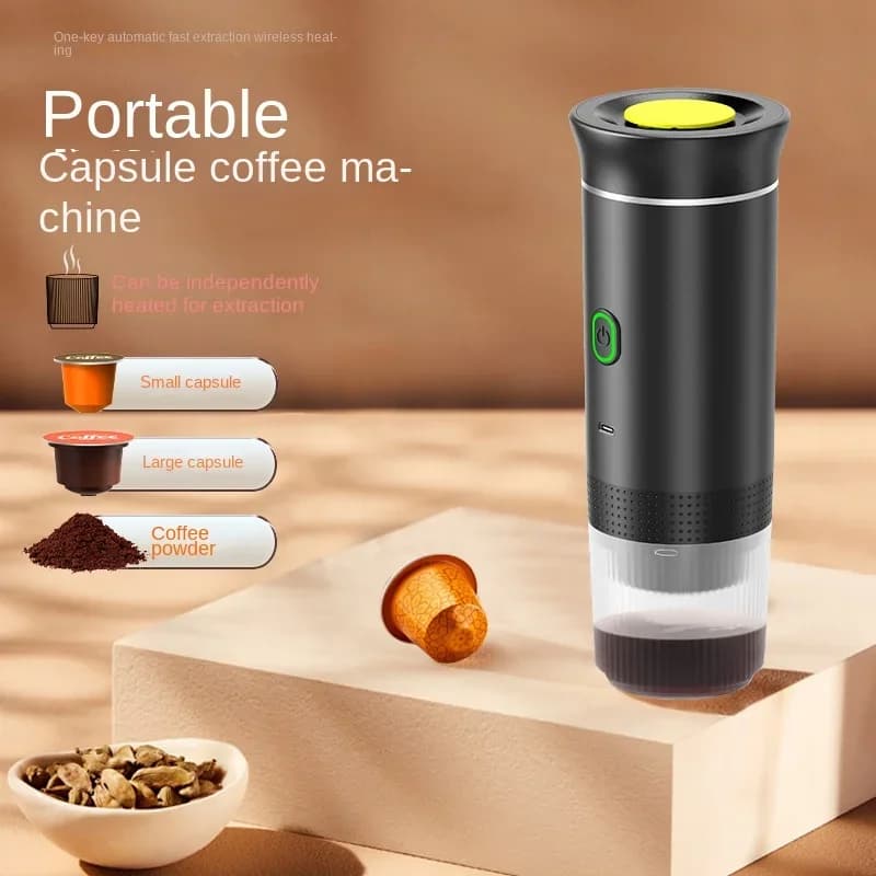 Portable Wireless Express Coffee Machine for Travel, Car and Home Camping Coffee maker Powder coffee maker with 3 in 1 capsules