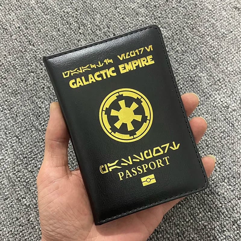 Custodia per passaporto Galactic Empire Custodia in pelle nera per passaporti Portafoglio da viaggio Porta passaporto