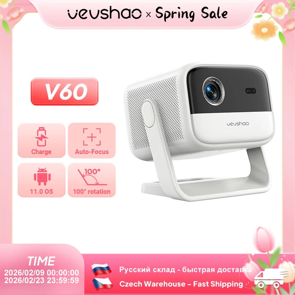 VEVSHAO V60 Mini proiettore portatile Full HD 1080P Wifi6 BT5.2 Fascio 4K Video WiFi Proiettore Android Auto Keystone Home Theater