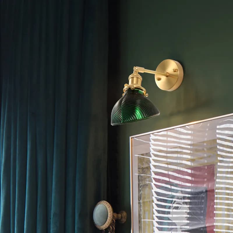 Lampada da Parete in Vetro Verde Nordico, Luce Girevole per Specchio, Moderna Applique in Rame per Camera da Letto, Bagno, Studio, Corridoio, Balcone, LED