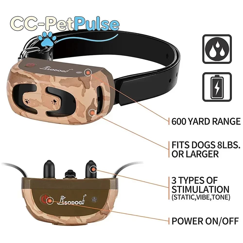 Collare Addestramento Cani CC-PetPulse Antiabbaio, Collare Elettronico Impermeabile con Telecomando 600m per Addestramento e Repellente per Cani