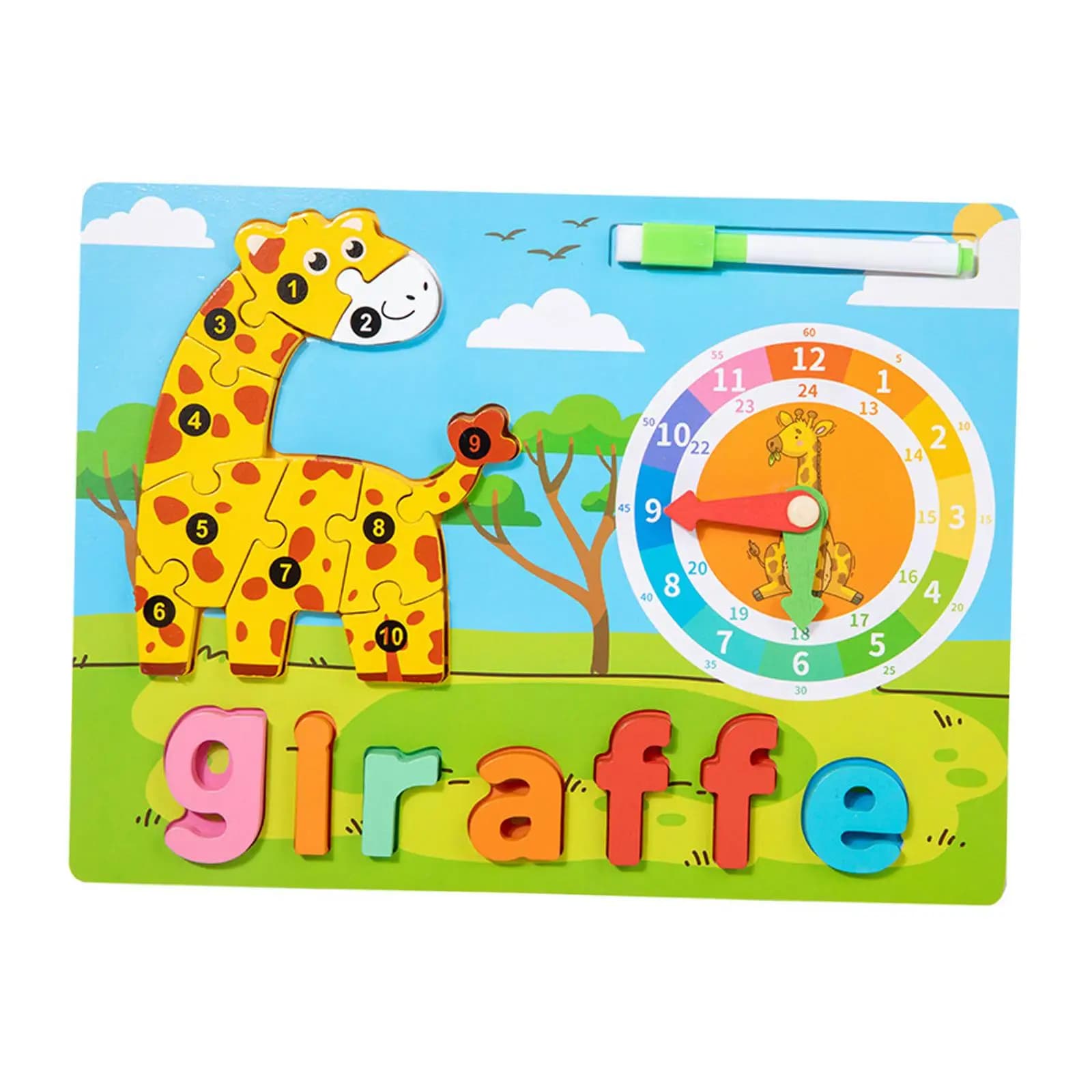 Montessori Toy Alphabet Puzzle Preschool Drawing Board Blocks Toys Wooden Jigsaw Puzzle Animal Wooden Puzzle for Gift Kids