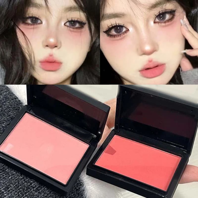 Blush in Polvere Rosso Naturale a Bassa Saturazione, Effetto Setoso, per Contorno Viso e Tinta Guance