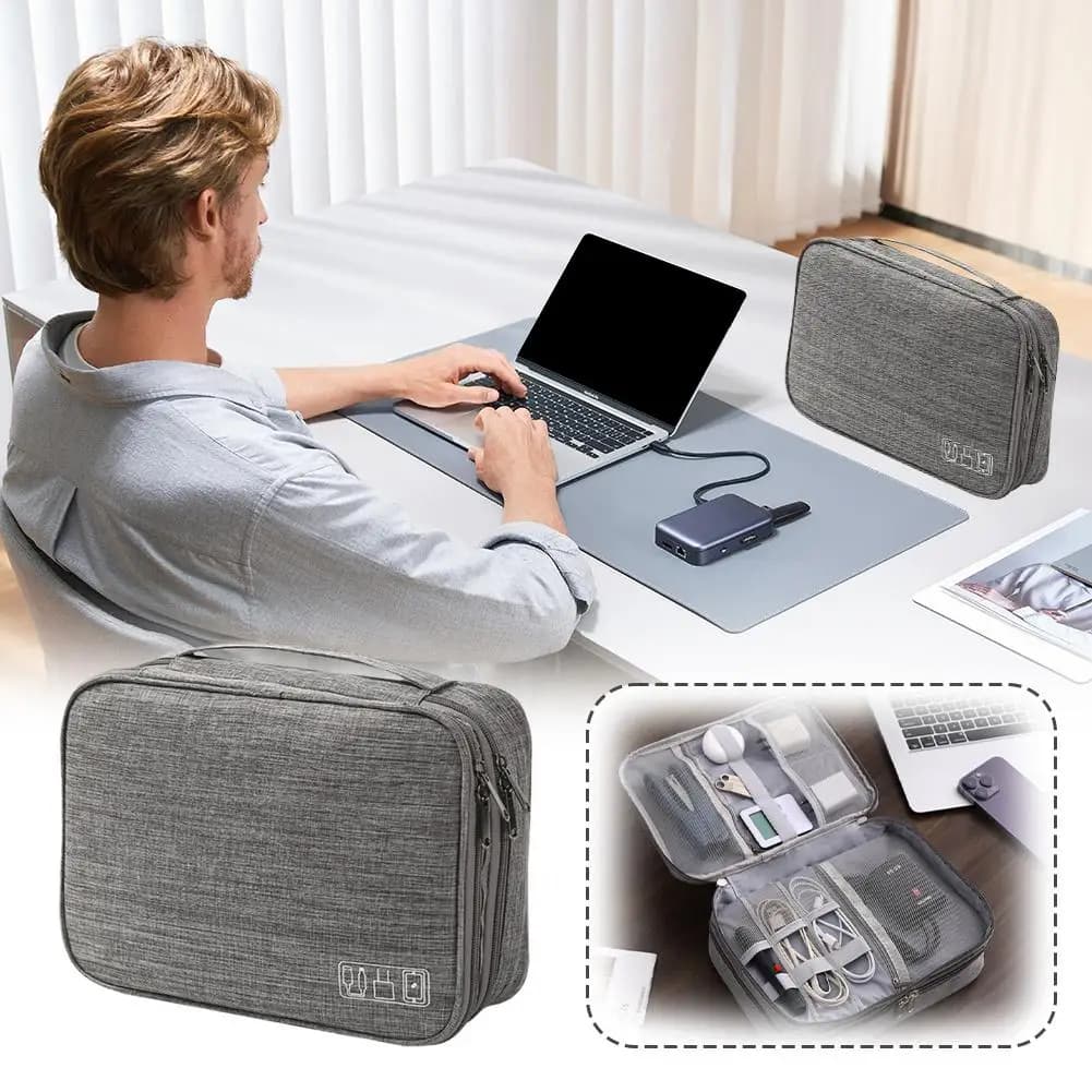 Borsa digitale portatile a tre strati Cavo dati per cuffie Borsa per alimentazione disco rigido Borsa per cosmetici per riporre accessori elettronici