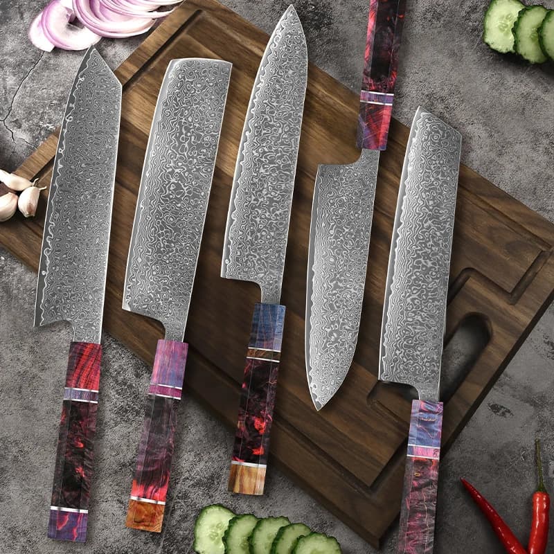 1-5 PCS Damascus Kitchen Knife Set 67 Layers Handmade Forged Chef knife sharp Stable wood Handle Janpan Kitchen knife