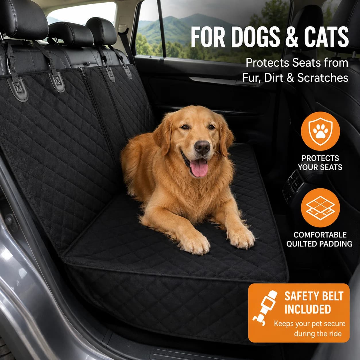 Coprisedile Impermeabile per Cani, Protezione per Sedile Posteriore, Tappetino Leggero Imbottito per Cani e Gatti, per SUV, Auto e Camion