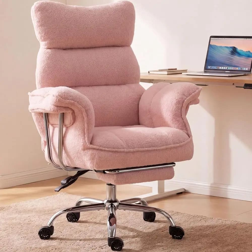 Sedia da ufficio ergonomica con schienale alto, cuscino morbido, seduta e braccioli ampi, sedia da gaming reclinabile con poggiapiedi, rosa