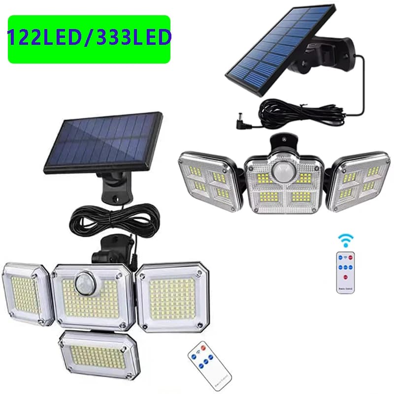 1 CONFETION outdoor motion sensor lamp, 4 heads solar power light, 122 LED solar light, flood lights, 3000 lumens, 270 ° Light range