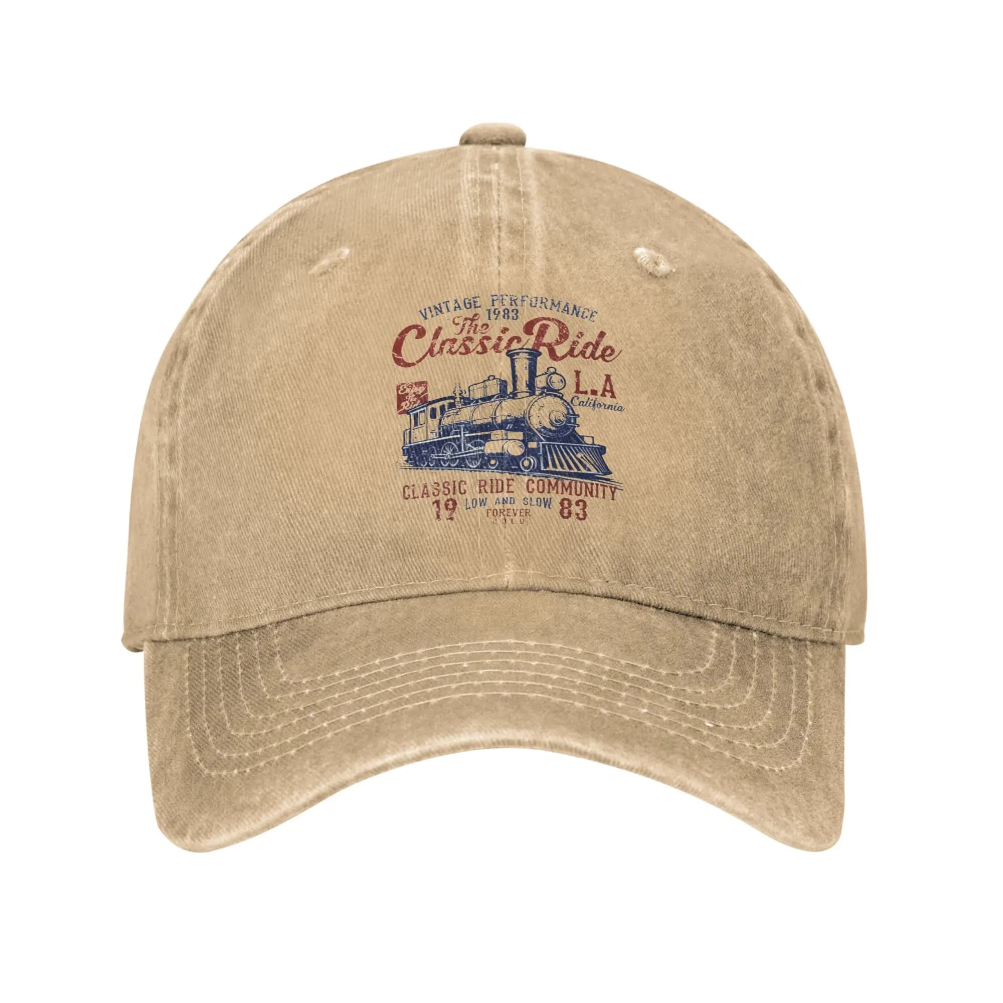 Vintage 1983 Classic Train Los Angeles Distressed Print Baseball Caps Peaked Cap Sun Shade Hats for Men