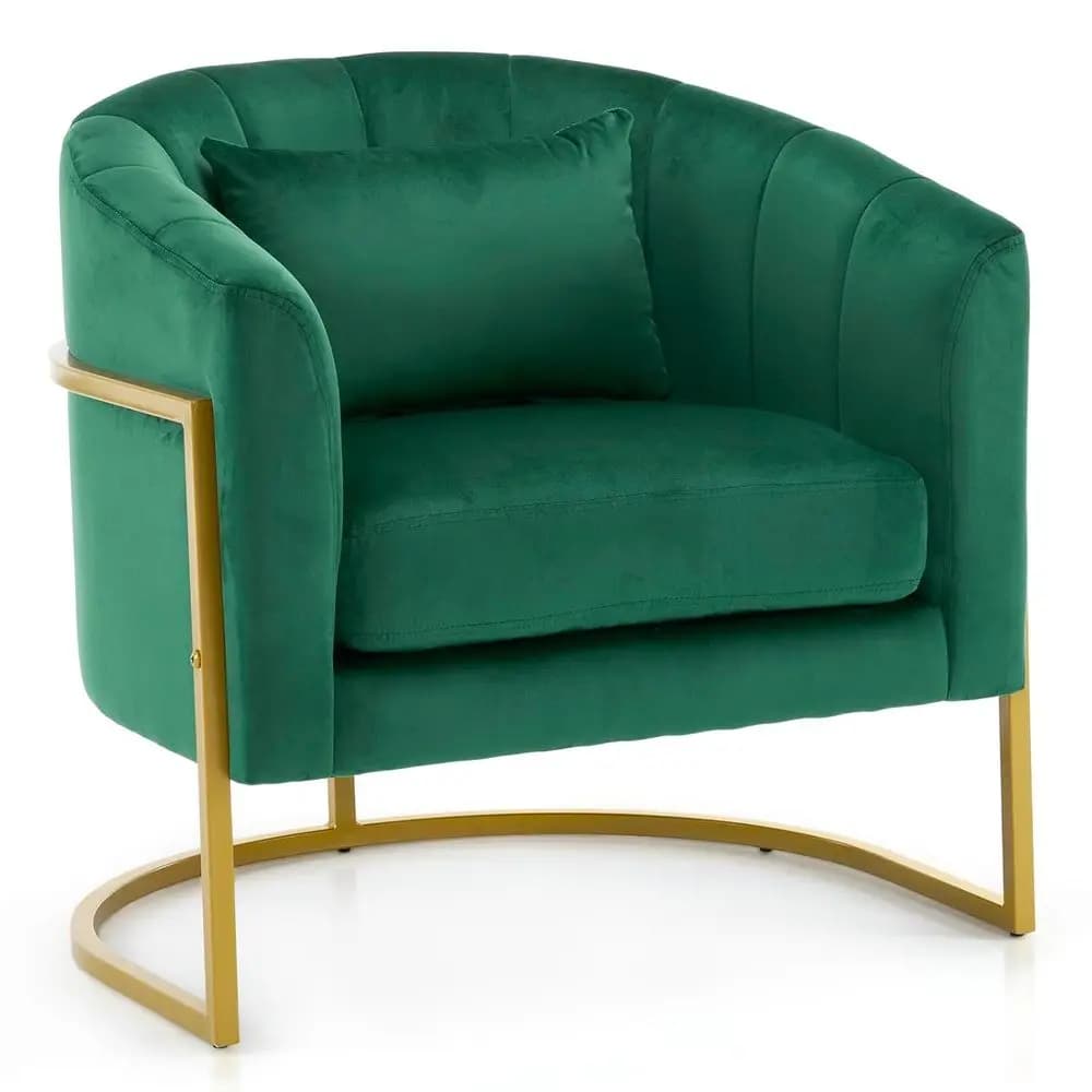Modern velvet manicure chair with gold metal support and comfortable arm cushion, 28,9''D x 25,9''W x 28.7''H Dark green