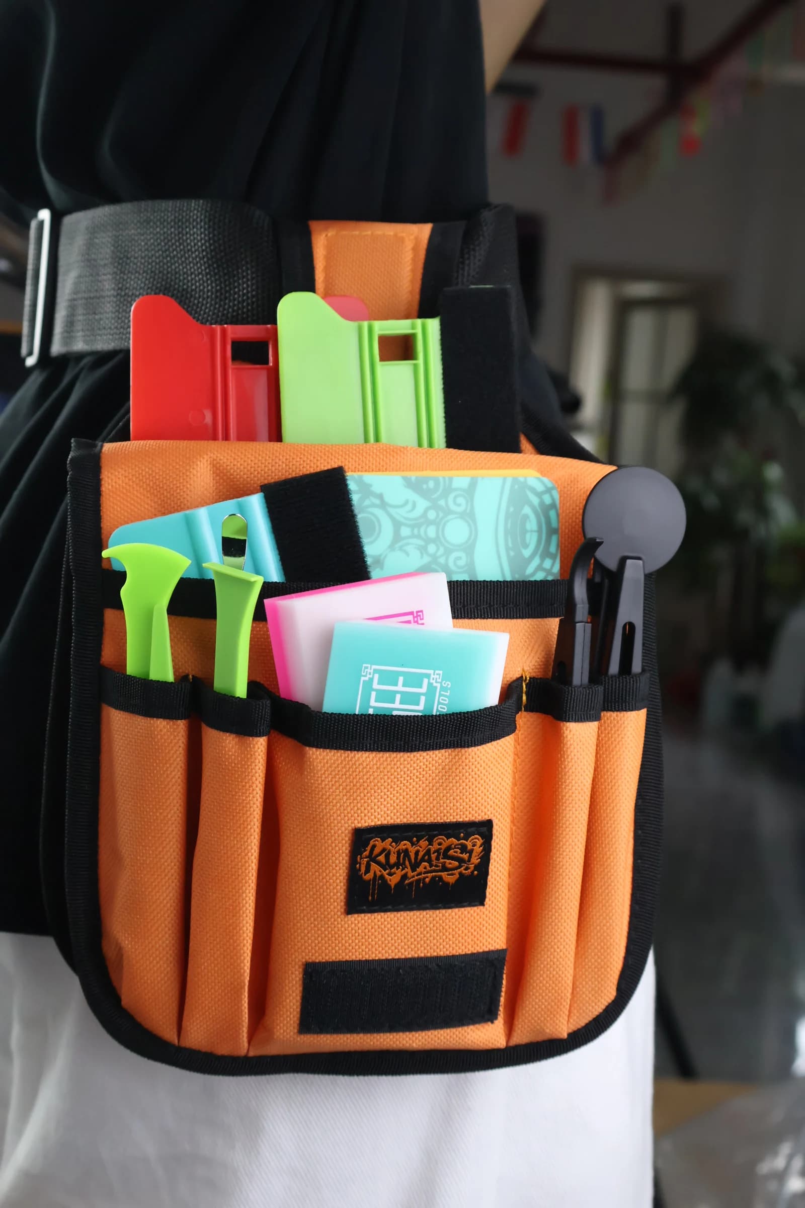 Cintura per attrezzi professionale per tinta automatica, marsupio in nylon resistente con chiusura a scatto multitasche per accessori per l'installazione di pellicole per finestre