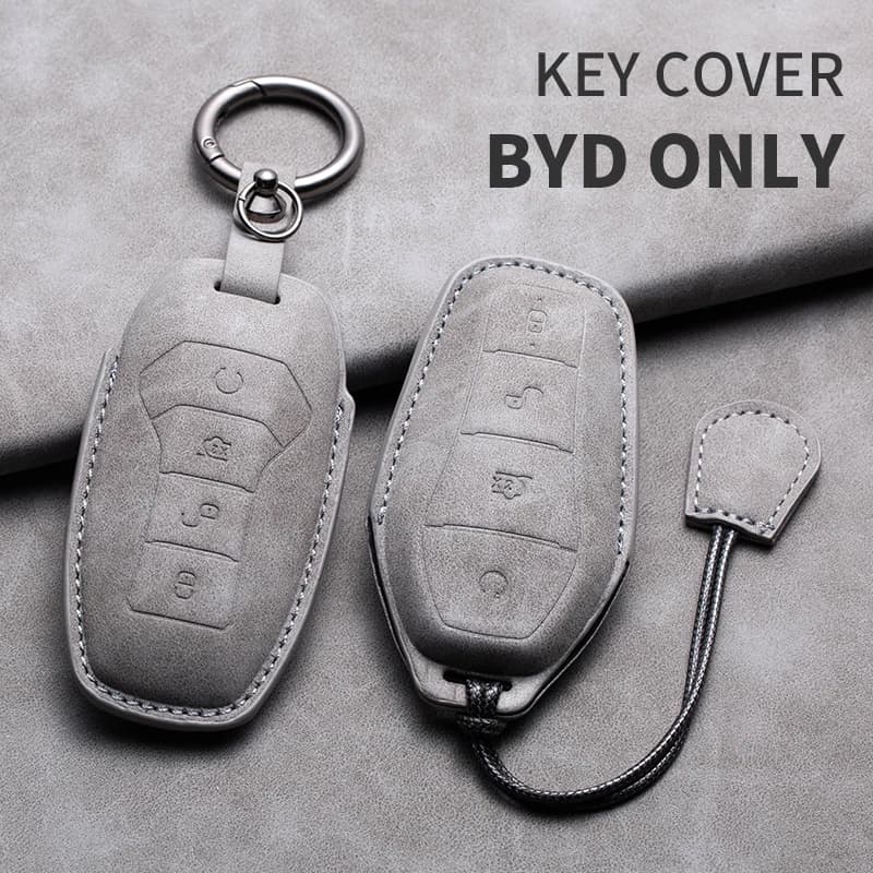 Per BYD Atto 3 Han EV Dolphin 4 pulsanti Custodia protettiva per chiave per auto in pelle con telecomando Custodia protettiva per guscio Portachiavi Accessori per auto