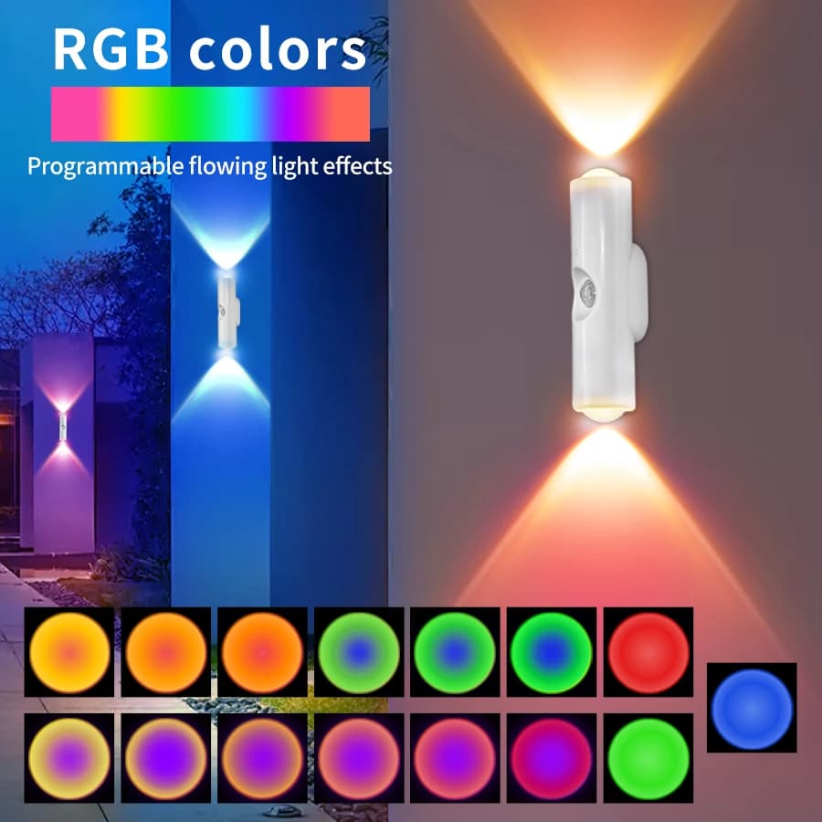Luce Notturna LED RGB a Doppia Testa con Sensore di Movimento, Lampada da Parete Magnetica Ricaricabile, Luce d'Atmosfera per Armadi, Corridoi e Scale
