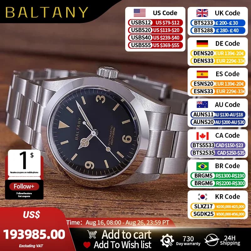 Baltany 36MM 1963 Explorer Watch Man S4066 Sapphire 200M​ Waterproof Stainless Steel Bracelect Vintage ST2130 Auto Dress Watches
