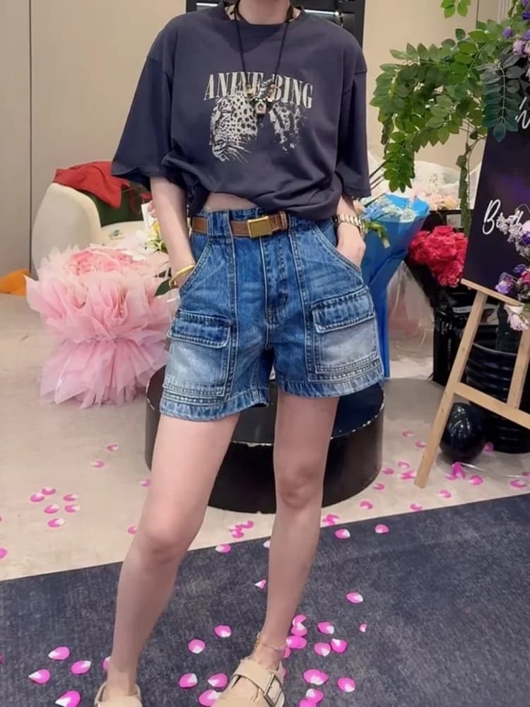 High Waist Wide Leg Short Jeans Women's Summer Thin New Style American Style Four Parts Workwear Pants plus Size Slimming