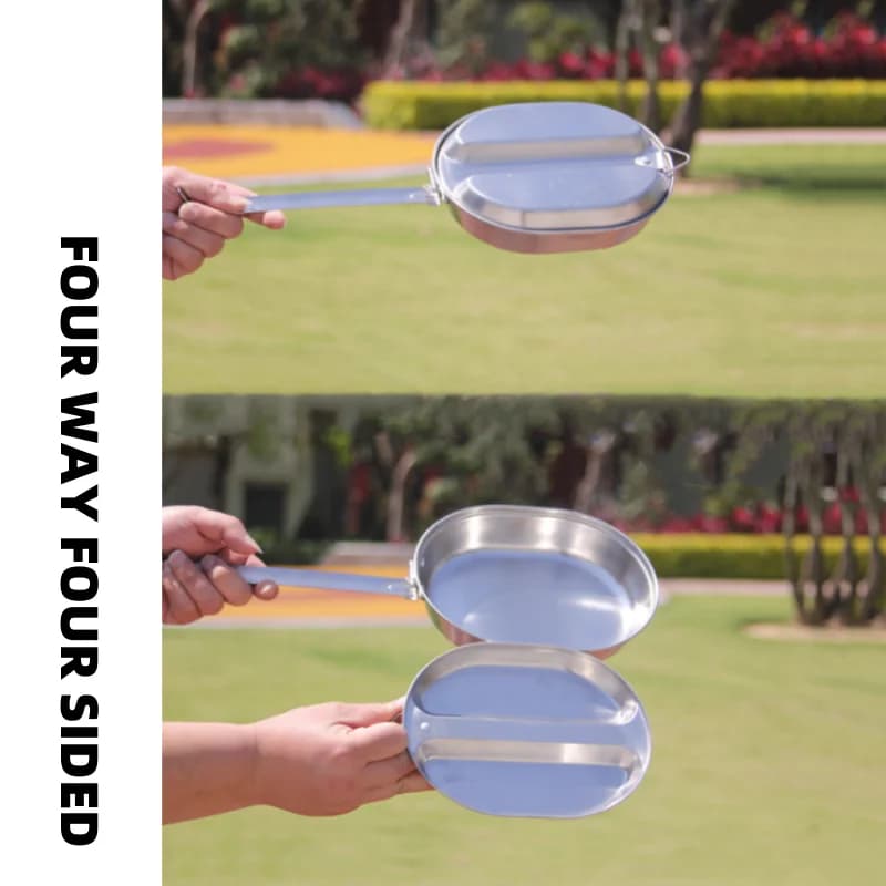 304 Stainless Steel Lunch Box Portable Outdoor Bent Box Multi-functional picnic bowl with handle