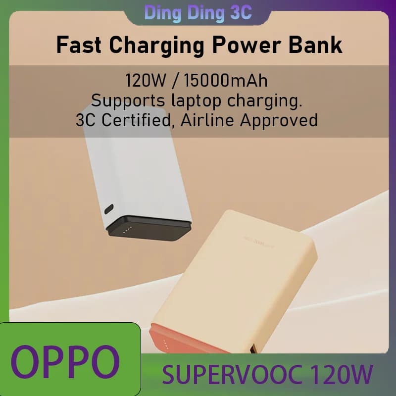 Power Bank OPPO 120W Supervooc 15000mAh con ricarica rapida 120W USB-A / USB-C, supporta la ricarica di laptop, celle batteria sicure.
