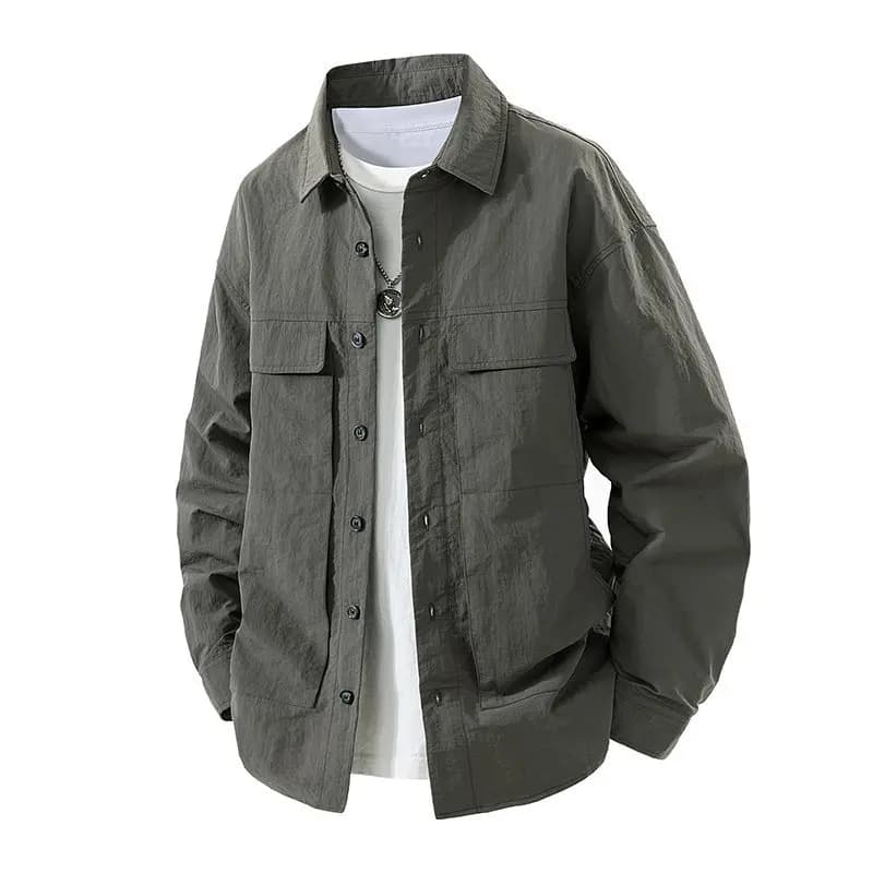 Camicia a Maniche Lunghe Primavera 2026, Stile Neutro con Grande Tasca, Giacca-Camicia Trendy di Marca, Apertura Bidirezionale, Materiale Morbido in Raso, Modello Prince
