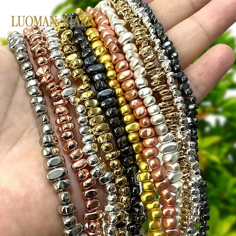 5-8mm Irregolare Ematite Naturale Nero Argenteo Dorato Pietra Allentata Perline Del Distanziatore per la Produzione di Gioielli Braccialetti FAI DA TE Accessori