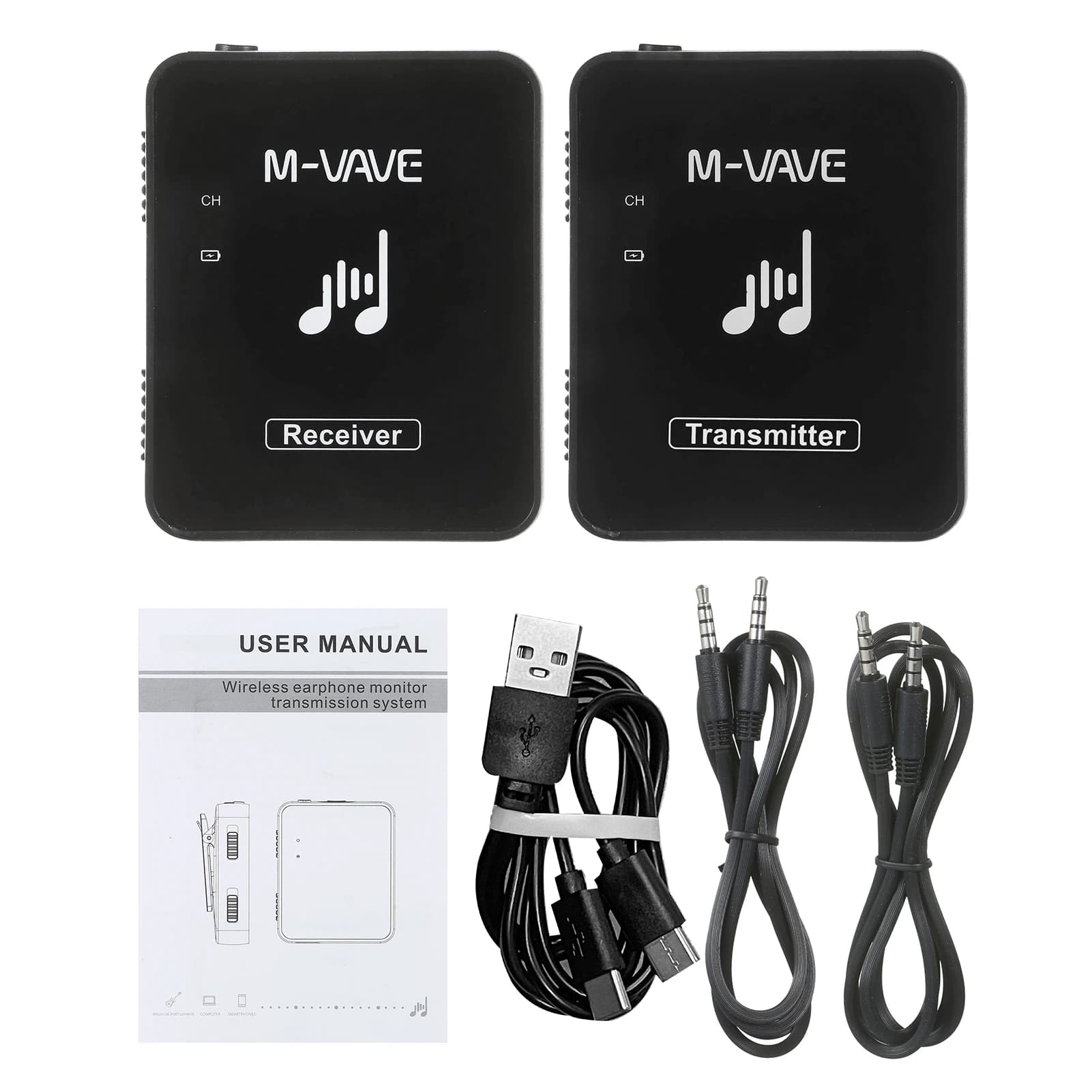 M-VAVE SWS10 2.4 GHz Wireless Headset Monitor Transmitter and USB Rechargeable Receiver Single/sterean Support