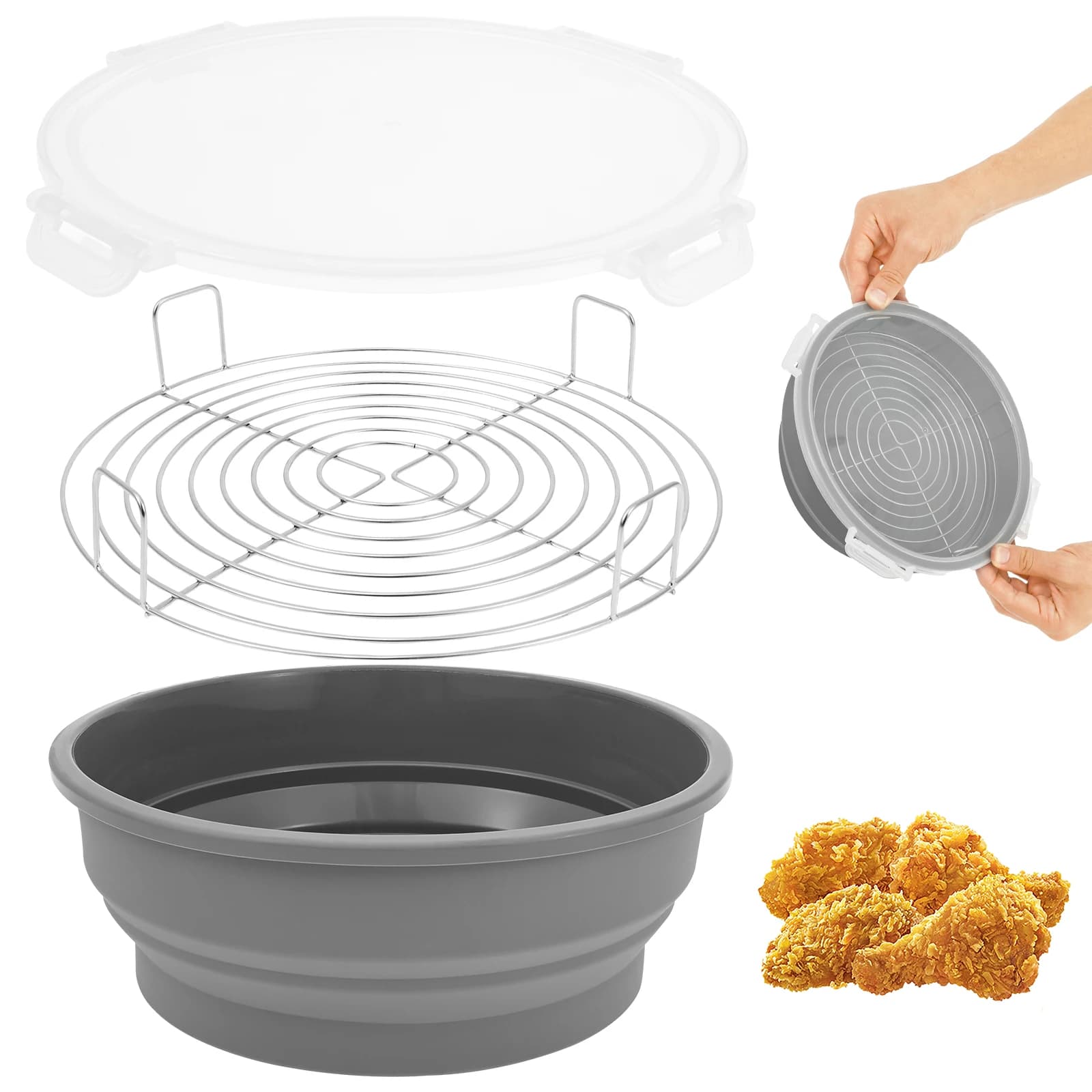 Set of 3 Camping Bowls Foldable in Silicone, Expandable Food Container with Cover, Lunch Box, Salad Bowl, Bento Box