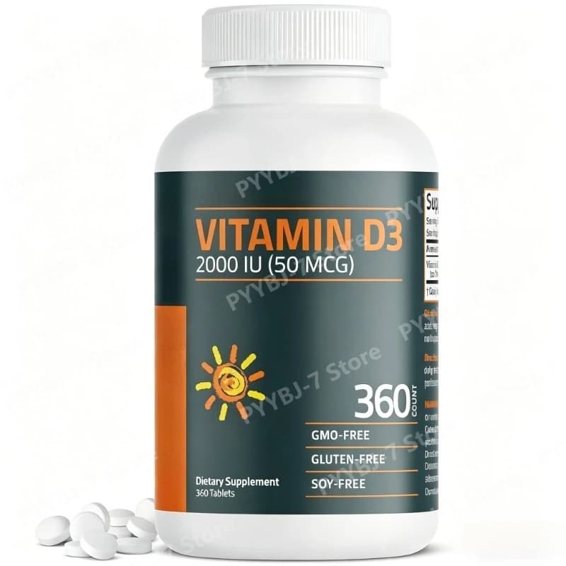 Compresse di Vitamina D3 2000 UI (50 mcg) per Adulti, Senza OGM, Senza Glutine, Senza Soia, Confezione da 360 Compresse, Integratore Alimentare